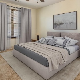 Sleep in style a bedroom with a bed and a fan